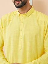 Yellow Cotton Slub Pathani kurta with Salwar