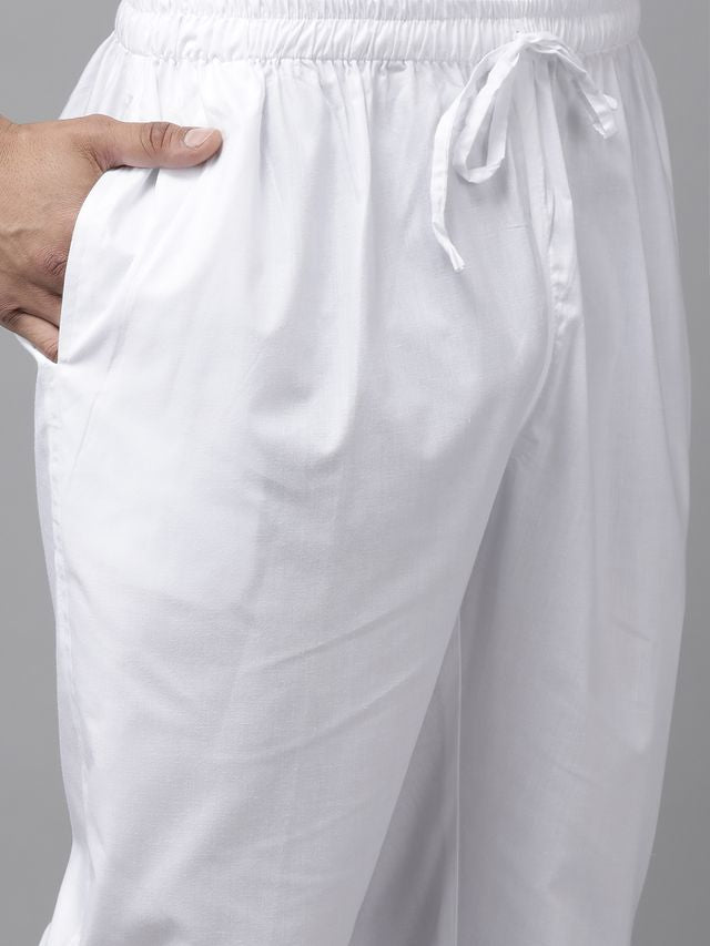 Men White Regular Pure Cotton Pathani Printed Men's Kurta With White Salwar