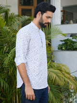 White Geometric Printed Rayon Short Kurta