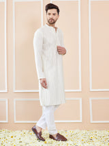 Men Off White And Gold Royale Chanderi Silk Sequins Kurta