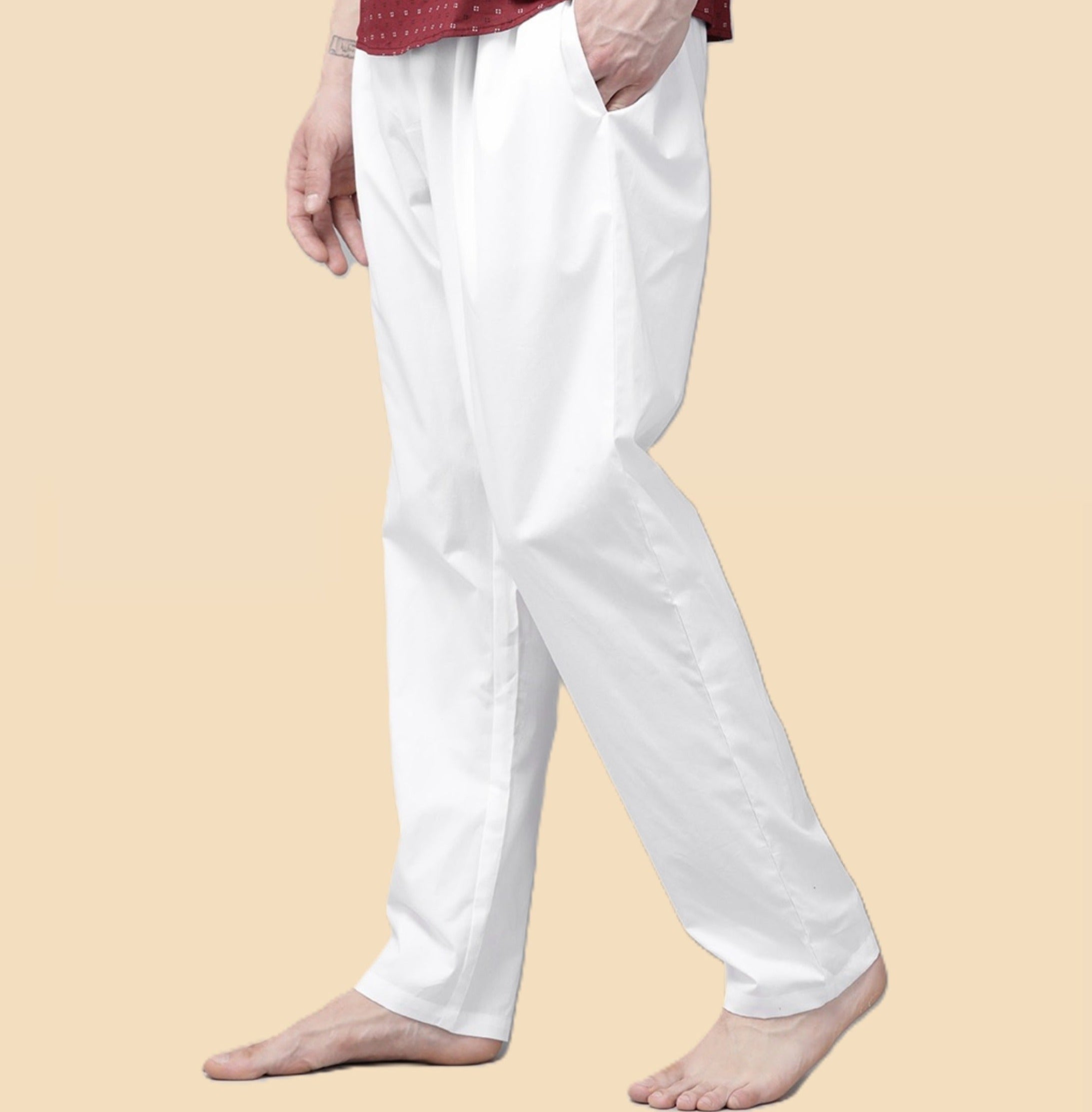 Men White Solid Salwar Style Pajama