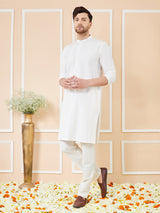 White Cotton Pintuck Straight Kurta with Pyjama
