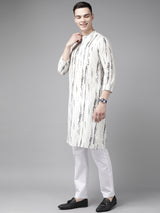 Riwaat.com Men White Multi Tie and dye Print Design Straight Kurta With Pajama Riwaat Printed