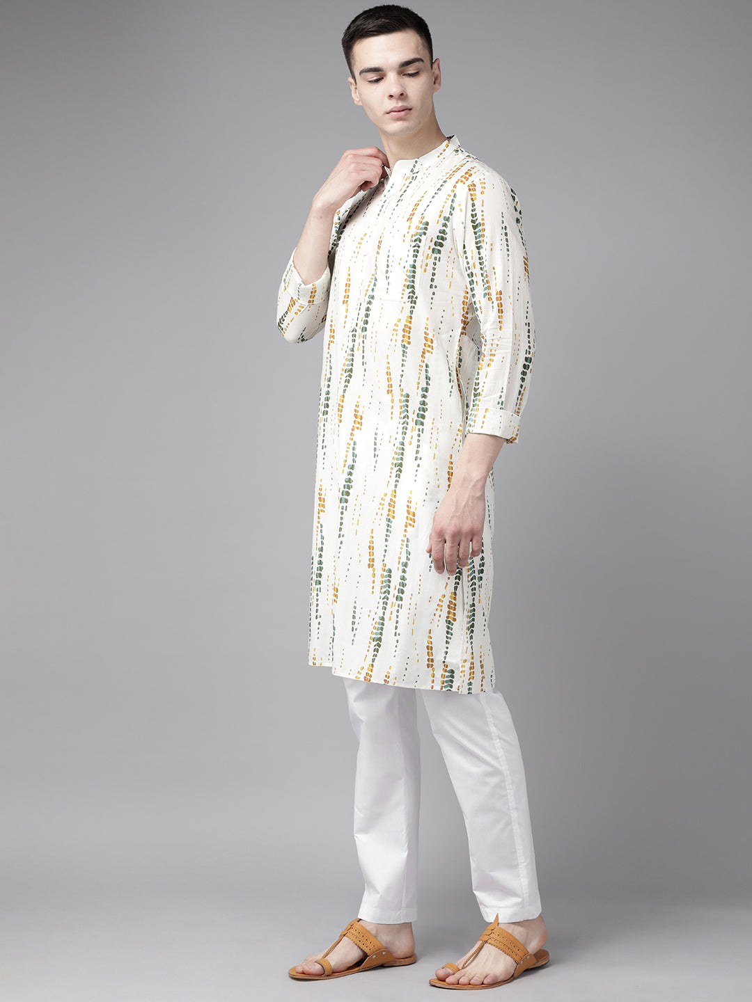 Riwaat.com Men White Multi Tie and dye Print Design Straight Kurta With Pajama Riwaat Printed