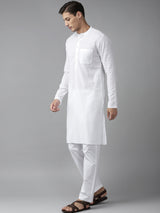 Men Cream Cotton Straight Kurta with Slub Effect