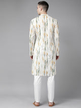 Men White Multi Tie and dye Print Design Straight Kurta With Pyjama