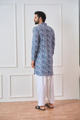 Men Blue Regular Pure Cotton Pathani Kurta With White Salwar