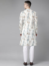 Men White Multi Tie and dye Print Design Straight Kurta With Pyjama