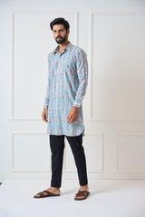 Men Multicolored Regular Pure Cotton Pathani Kurta With Black Pyjama