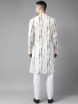 Men White Multi Tie and dye Print Design Straight Kurta With Pyjama