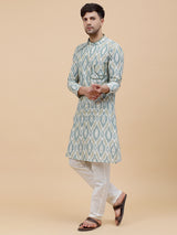 Men Multicoloured Ikat Printed Kurta With pyjama