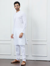 Men White Cotton Kurta with Sequence Thread Work