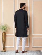 Black Thread & Sequins Worked Pure Cotton Straight Kurta with Pyjama