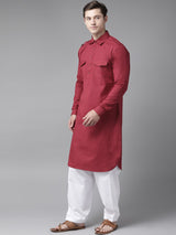 Riwaat.com Men Maroon Pathani Kurta with Salwar Riwaat Pathani Plain