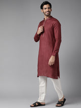 Men Maroon & Gold-Toned Woven Design Kurta