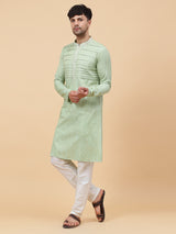 Riwaat.com Men Green Thread Work Cotton Silk Kurta Riwaat Embroidered Mehendi