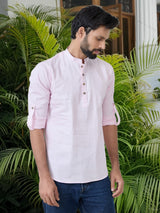 Men Pack Of 2 Mustard & Pink Cotton Solid Short Kurta
