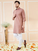 Men Brown Cotton Solid Pathani Kurta