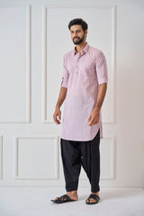 Men Baby Pink Regular Pure Cotton Pathani Kurta