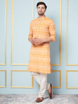 Men Mustard and Printed Kurta With pyjama