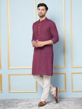 Riwaat.com Men Burgundy & Red Thread Work Embroidery Cotton Silk Kurta Riwaat Embroidered