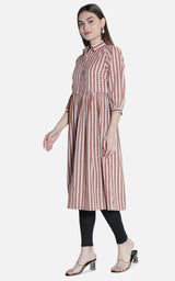 Women Grey Motif Stripe Dress