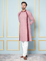 Men Pink and Maroon Printed Kurta With pyjama