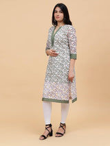 Women Multi Color Floral Printed Yoke Design Cotton Kurti