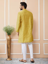 Yellow Ethnic Motifs Silk Jacquard Woven Design Straight Kurta with Pyjama
