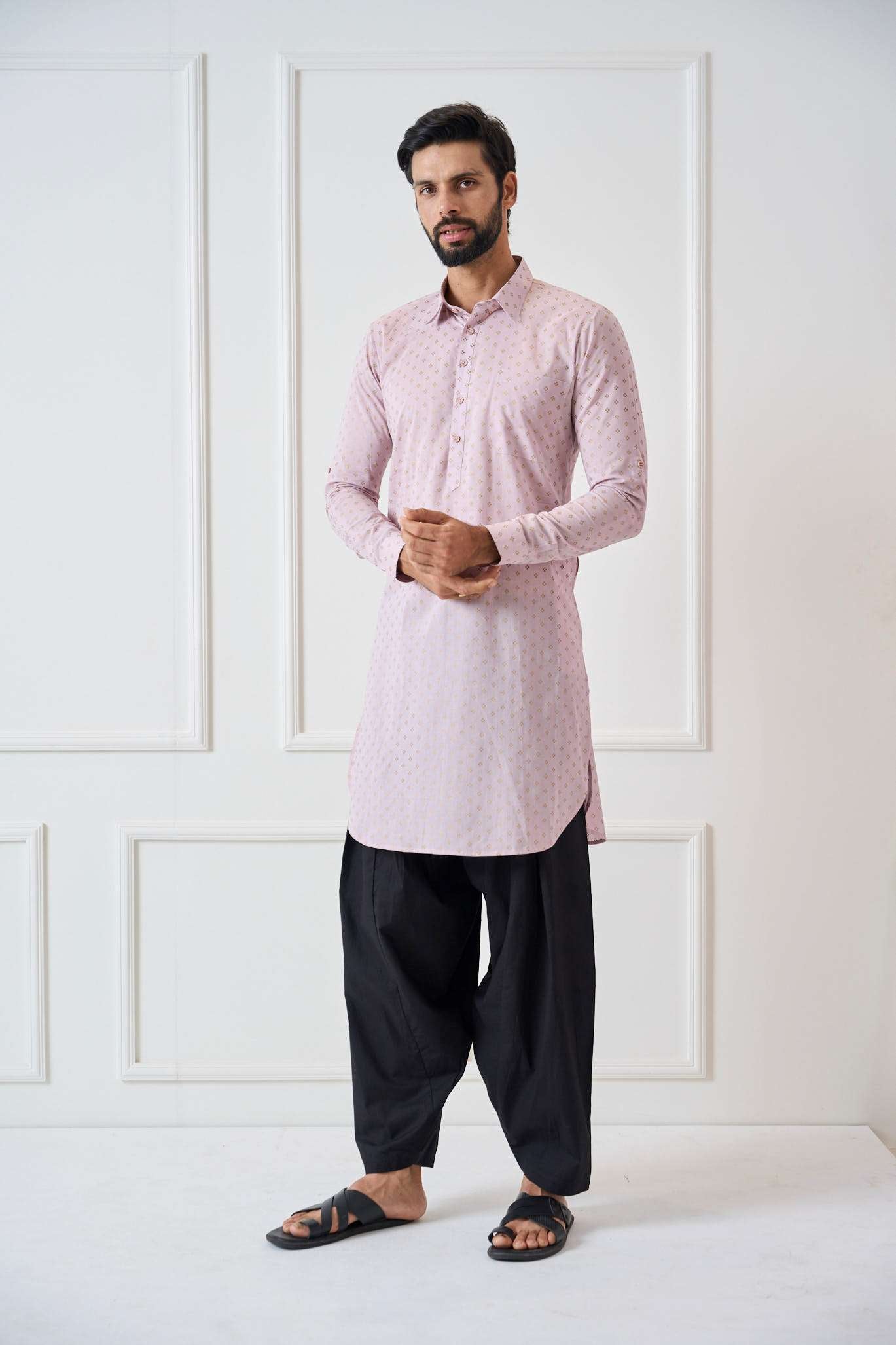 Men Baby Pink Regular Pure Cotton Pathani Kurta