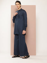 Men Blue Rayon Solid Pathani Sets