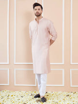 Men Blush Pink with Subtle Gold Shimmer Chanderi Silk Sequins Kurta With Pajama