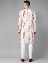 Men White Multi Tie and dye Print Design Straight Kurta With Pyjama