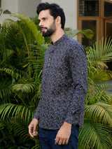 Black Geometric Printed Rayon Short Kurta