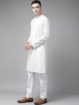 Riwaat.com Men White Pure Cotton Chikankari Embroidered Straight Kurta With Pajama Riwaat Chikankari Embroidered