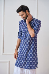 Riwaat.com Men Indigo Regular Pure Cotton Pathani Kurta Riwaat Floral Pathani