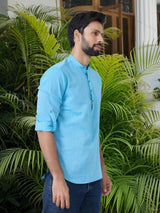 Men Pack Of 2 Turquoise Blue Cotton Solid Short Kurta