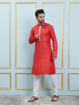 Riwaat.com Men Orange Solid Cotton Silk Kurta Riwaat Embroidered