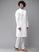 Men White Regal Yoke Design Straight Kurta With Pajama