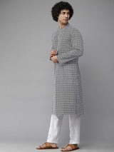 Men Black & White Printed Pure Cotton Straight Kurta With Pajama