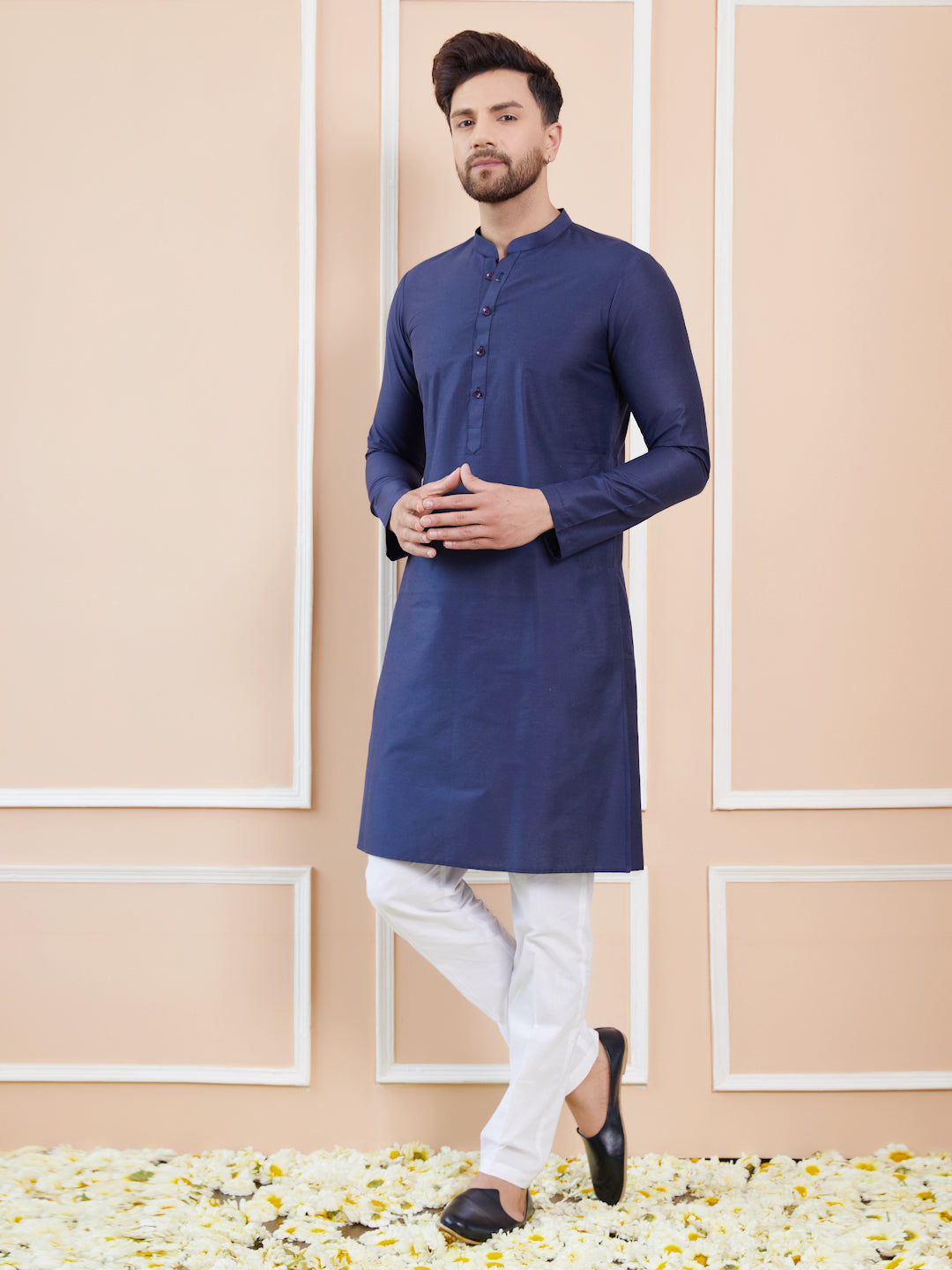 Blue Cotton Solid Straight Kurta