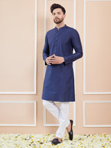 Blue Cotton Solid Straight Kurta