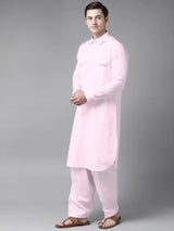 Riwaat.com Men Pink Pathani Kurta with Salwar Riwaat Pathani Plain