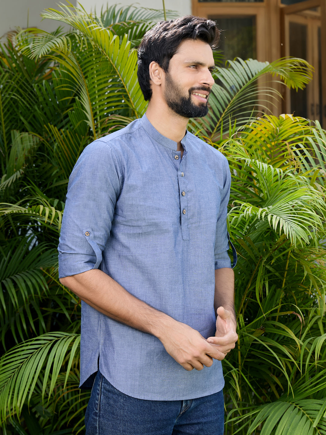 Men Pack Of 2 Blue & Black Deluxe Cotton Solid Short Kurta