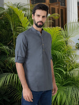 Men Pack Of 2 Green & Grey Cotton Solid Short Kurta