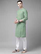 Riwaat.com Men Multi Printed Pure Cotton Straight Kurta With Pajama Riwaat Cotton Printed