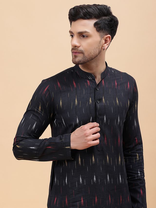 Men Black & Red, Yellow,White Pure Cotton Printed Straight Kurta With pyjama