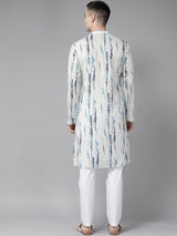 Men White Multi Tie and dye Print Design Straight Kurta With Pyjama