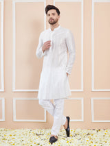 Off White Sequins Embroidered Chanderi Silk Straight Kurta