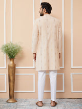 Peach Cotton Handloom Motifs Straight Kurta with Pyjama